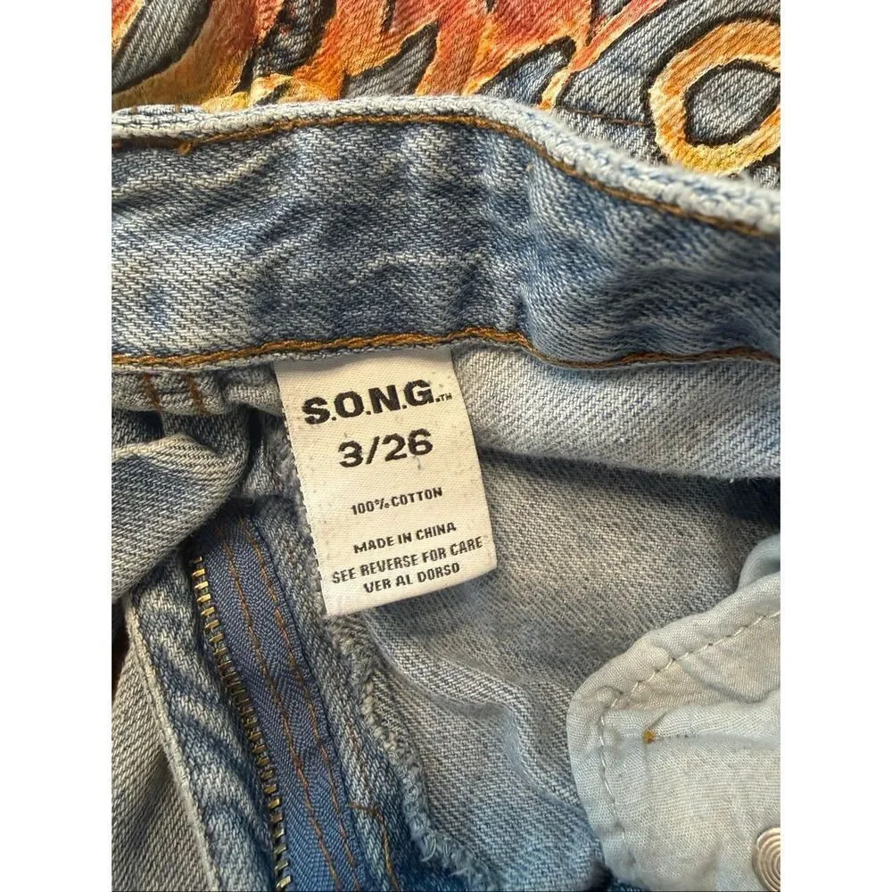SONG Jeans Juniors 3/26 Blue Denim Wide Leg 100% Cotton Mid Rise Light Wash